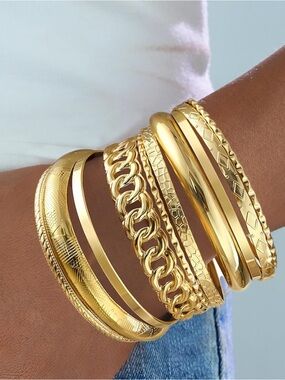 Anthropologie Gold-Tone Layered Bangle Bracelet Set